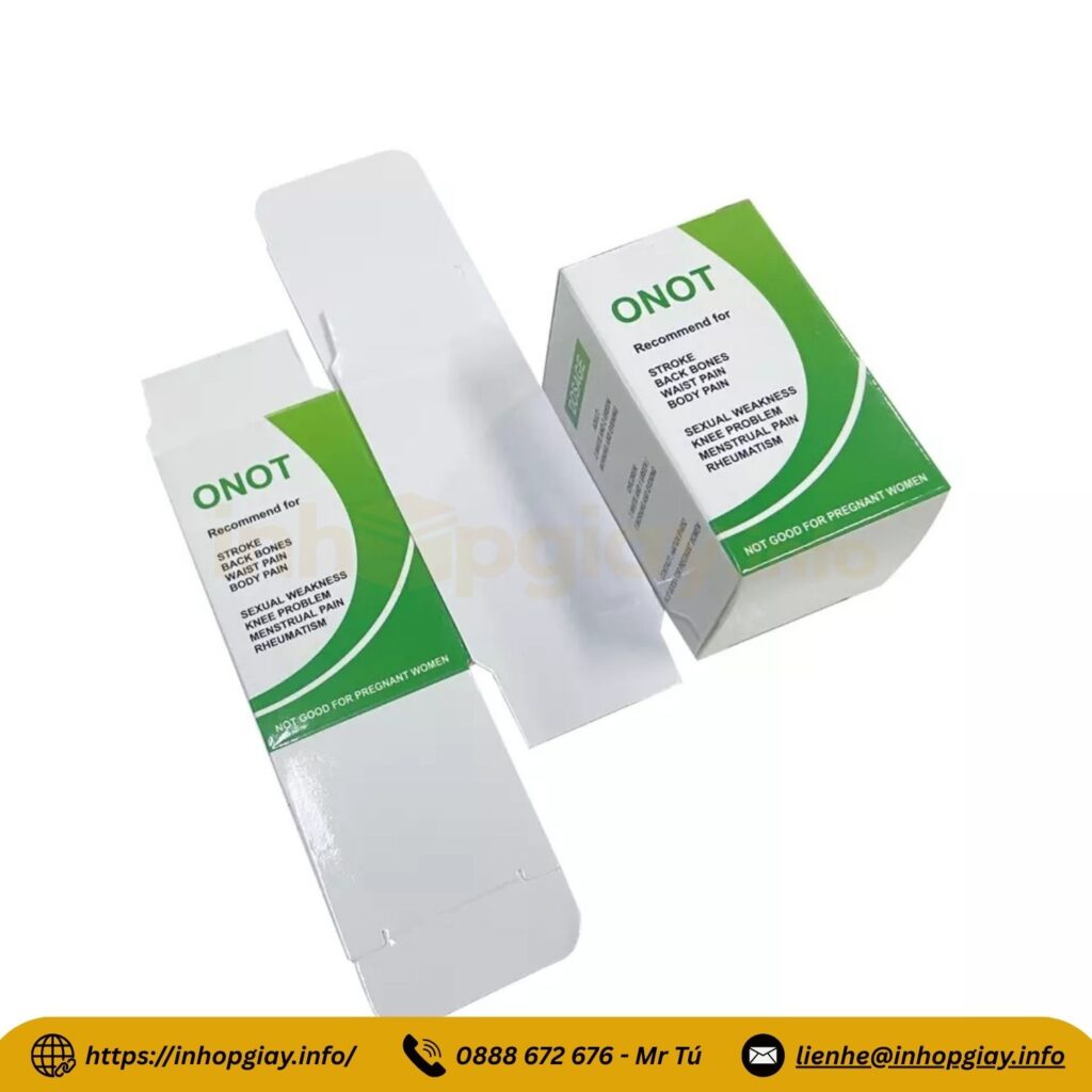 Hộp giấy được in thông tin thành phần, liều dùng, chống chỉ định