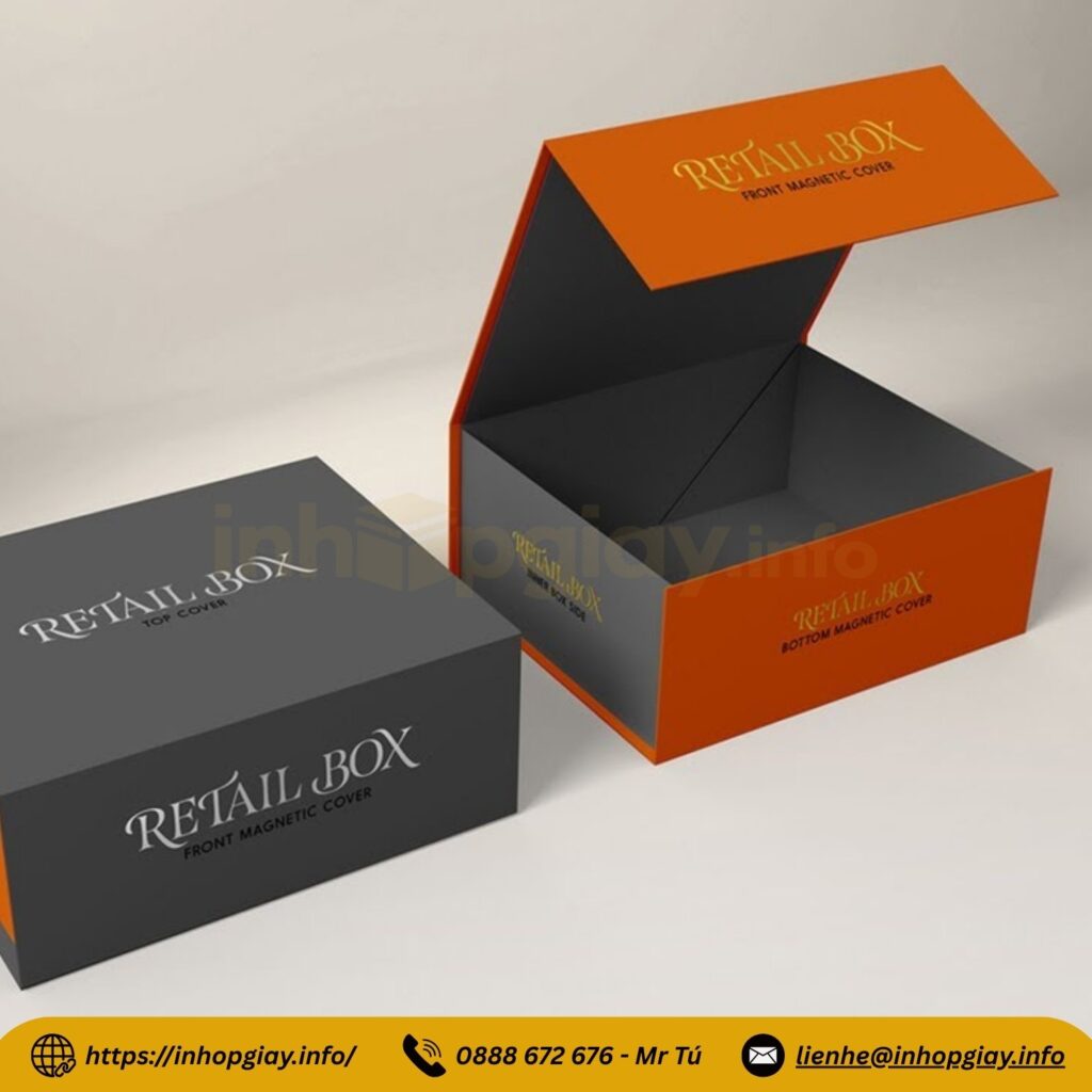 Hộp cứng nắp nam châm 2 cánh cao cấp, in logo Retail Box, tạo trải nghiệm mở hộp ấn tượng