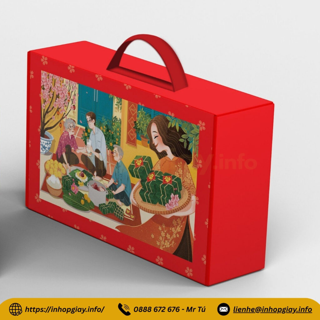 Hộp giấy đựng bánh kẹo có quai xách tiện lợi