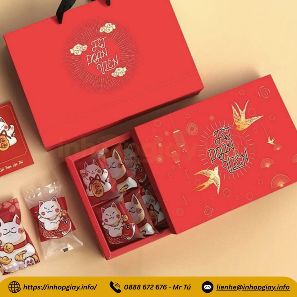 Mẫu hộp giấy đựng bánh kẹo Tết Đoàn Viên cao cấp