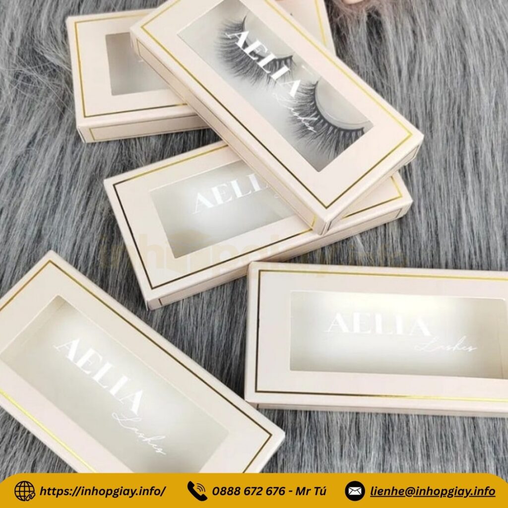 Mẫu hộp đựng mi giả có cửa sổ kính trong suốt in logo Aelia