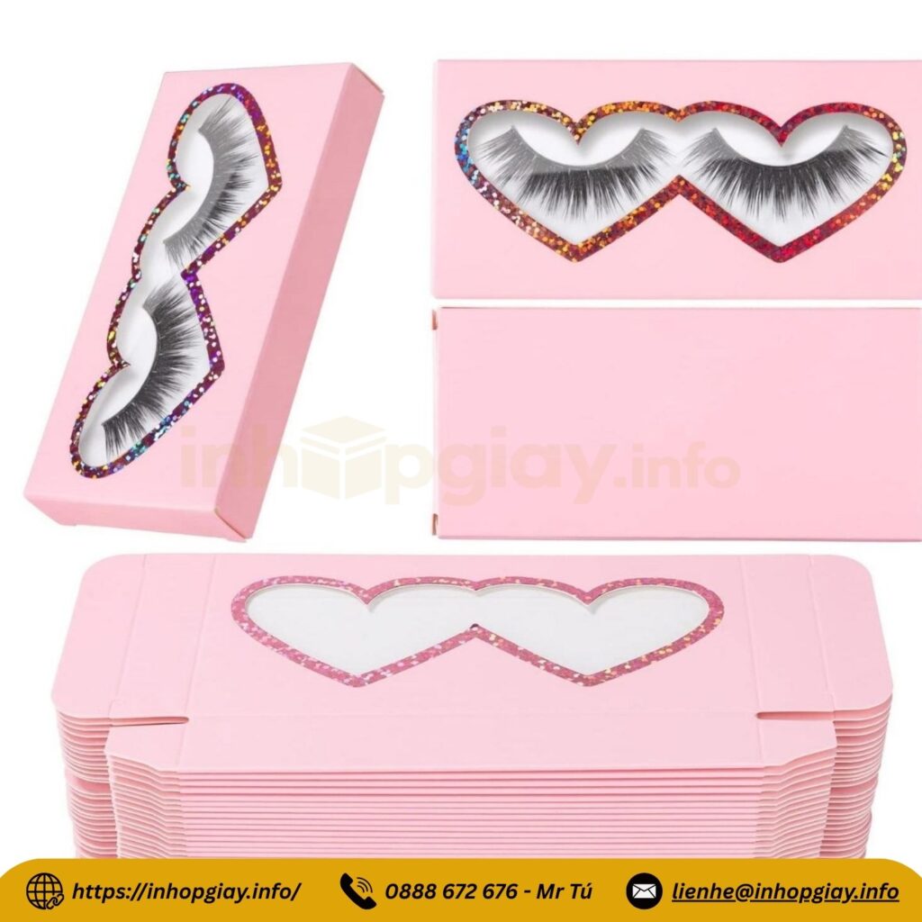 Mẫu hộp giấy đựng lông mi giả khoét lỗ trái tim độc đáo