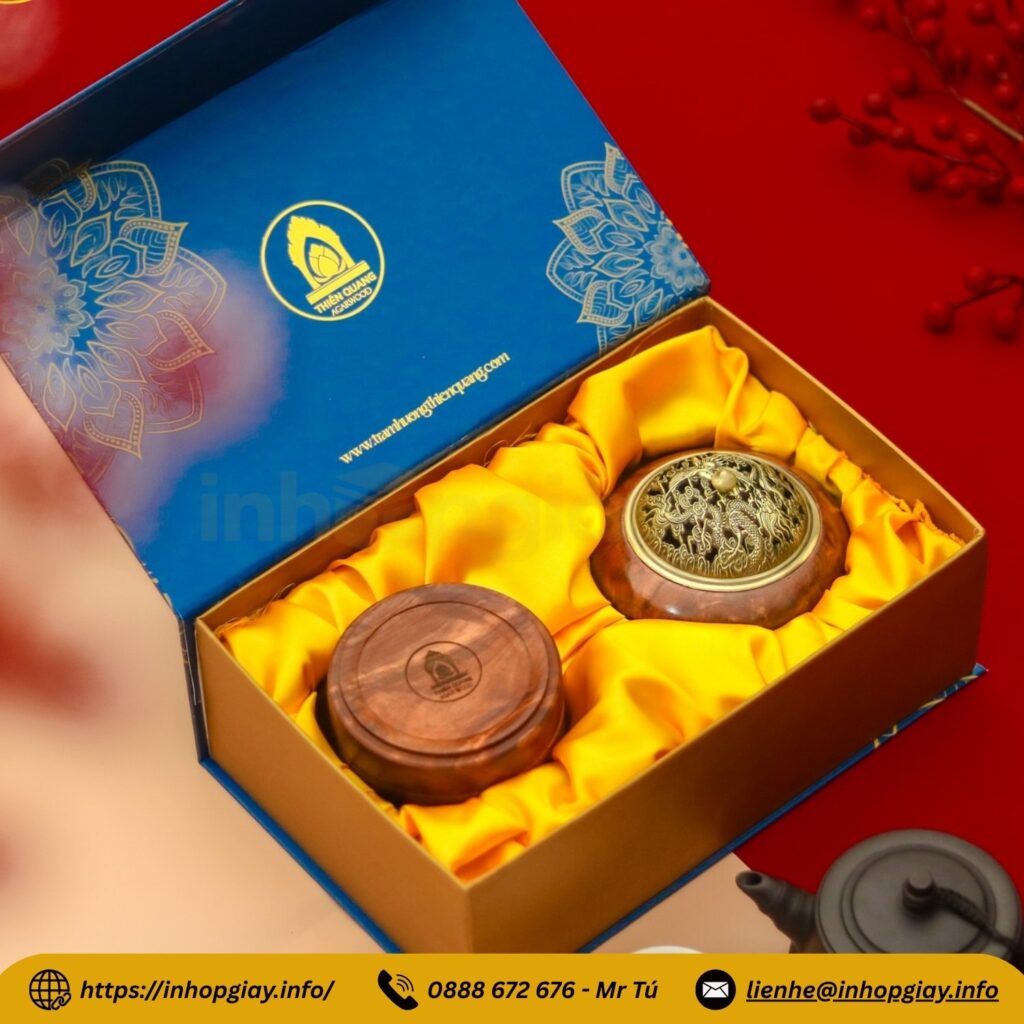 Hộp cứng nam châm xi lót lụa đựng nhang trầm làm quà tặng cao cấp