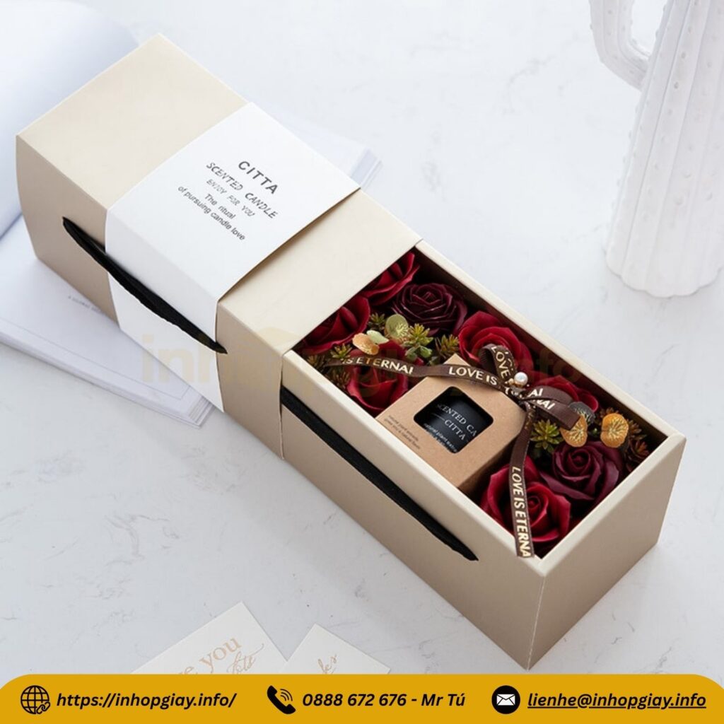 Mẫu hộp có quai xách giấy ivory