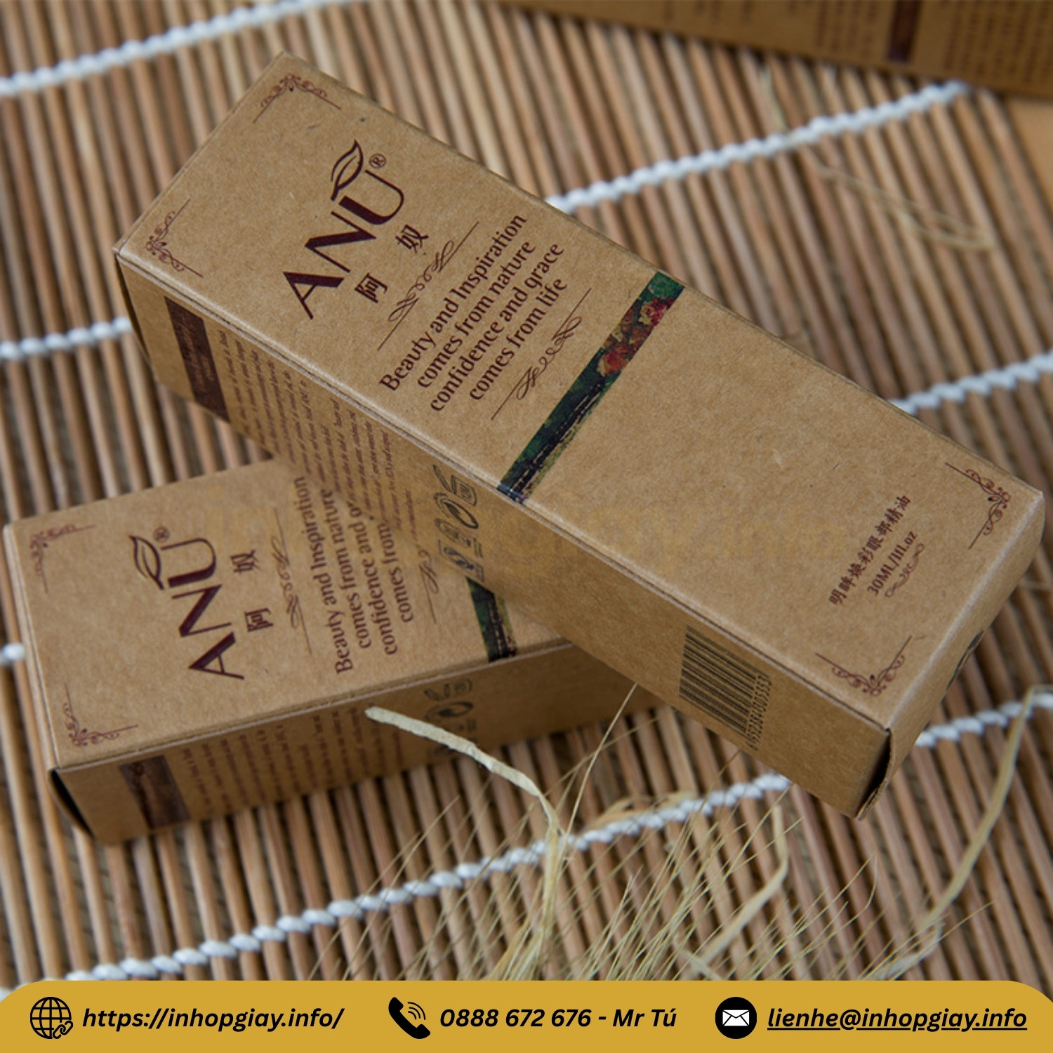 Mẫu hộp có nắp đậy đựng chai tinh dầu size nhỏ, in logo theo yêu cầu