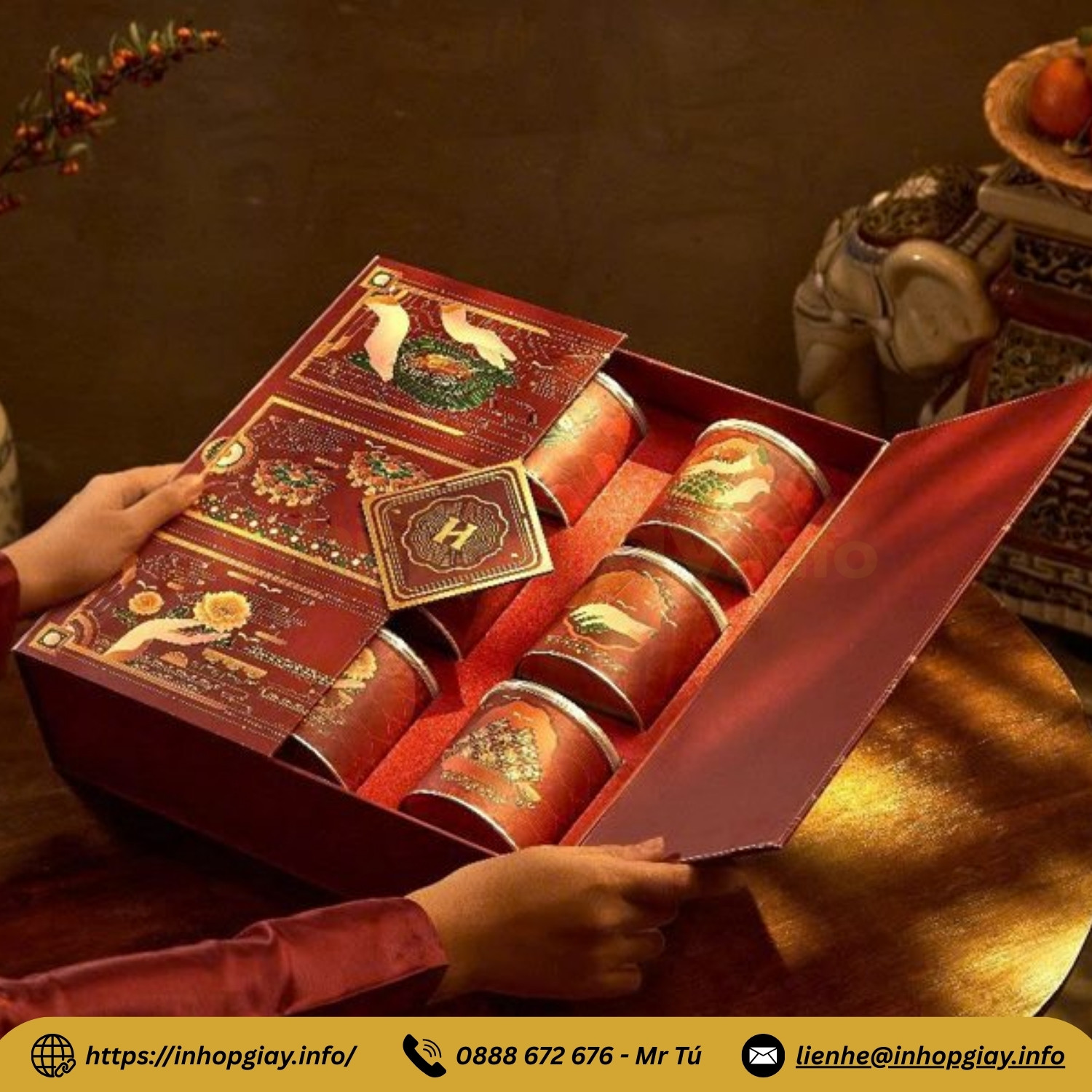 In hộp giấy Info nhận sản xuất hộp quà cánh bướm kích thước theo yêu cầu riêng