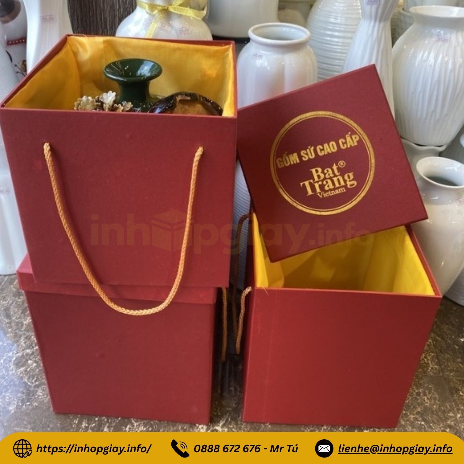 Xưởng sản xuất hộp xi lót lụa đựng ấm chén, ly sứ, bình hút lộc, quà tặng - Nhận từ 200 hộp