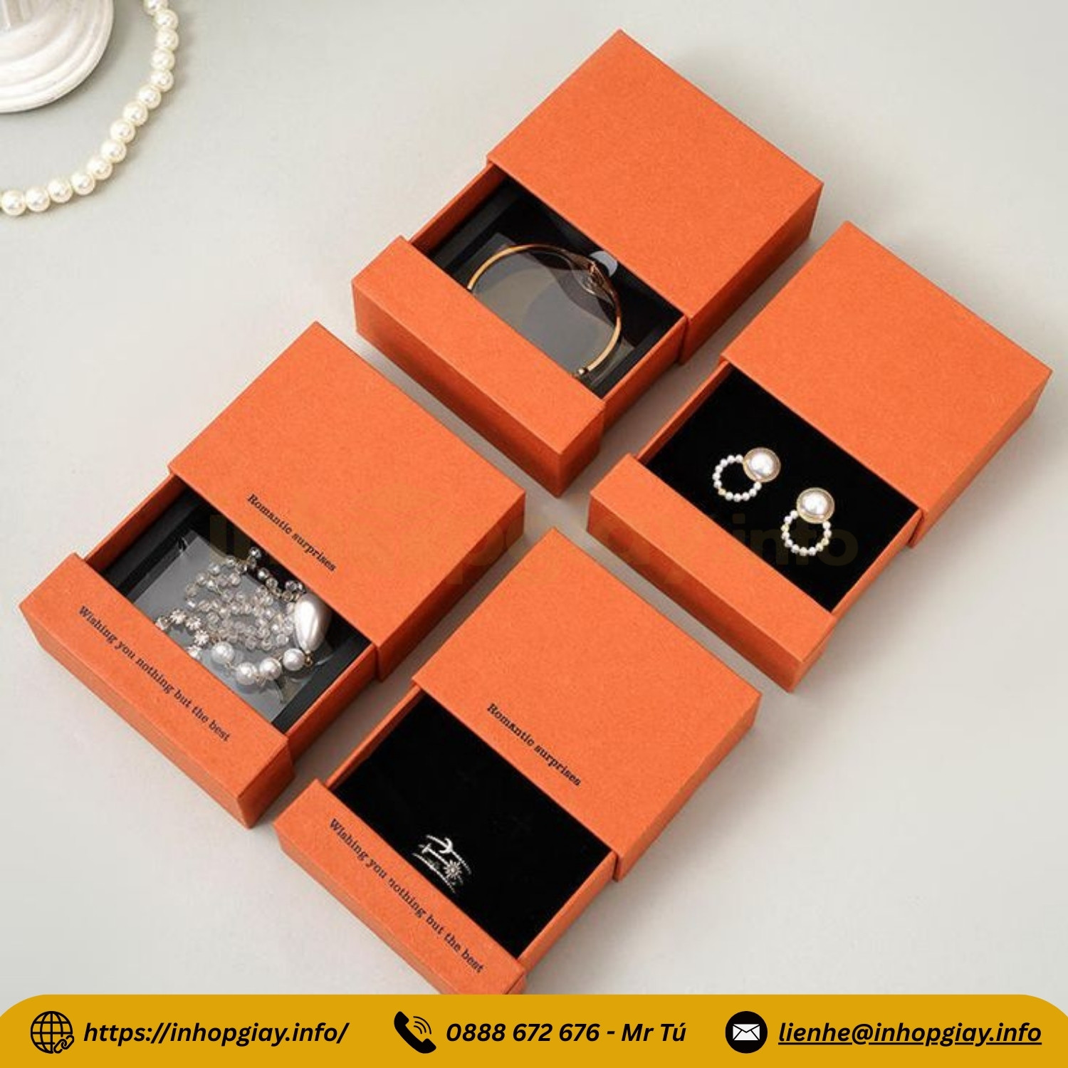 Hộp trang sức in logo giúp nâng cao giá trị cảm nhận sản phẩm