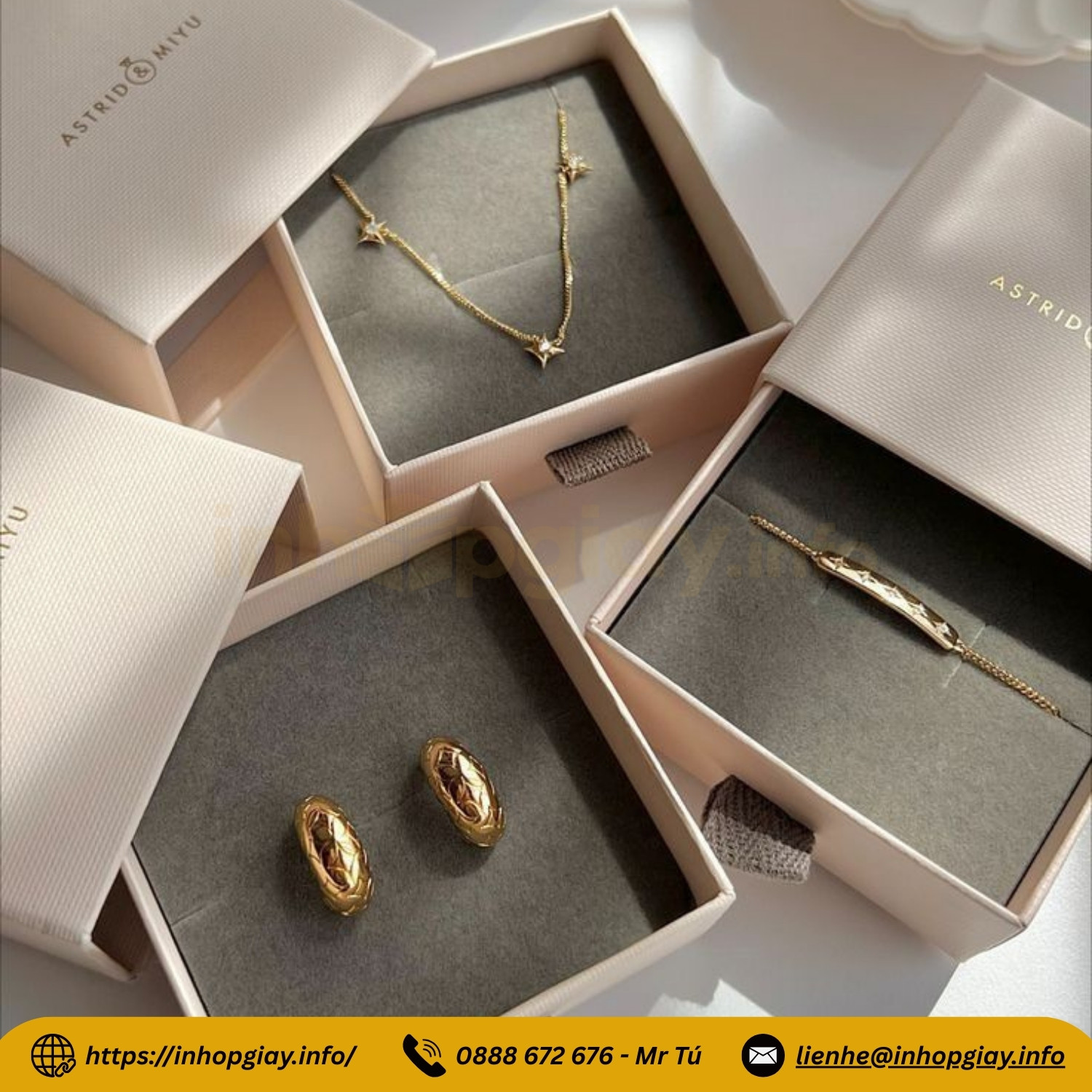 Xưởng in hộp đựng trang sức theo yêu cầu - Nhận sản xuất từ 200 hộp, chiết khấu đến 3%