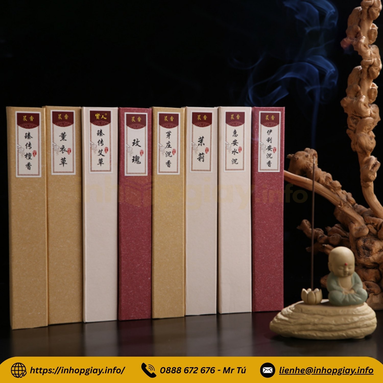 Xưởng in hộp giấy đựng nhang, hộp trầm hương theo yêu cầu - Nhận từ 200 hộp