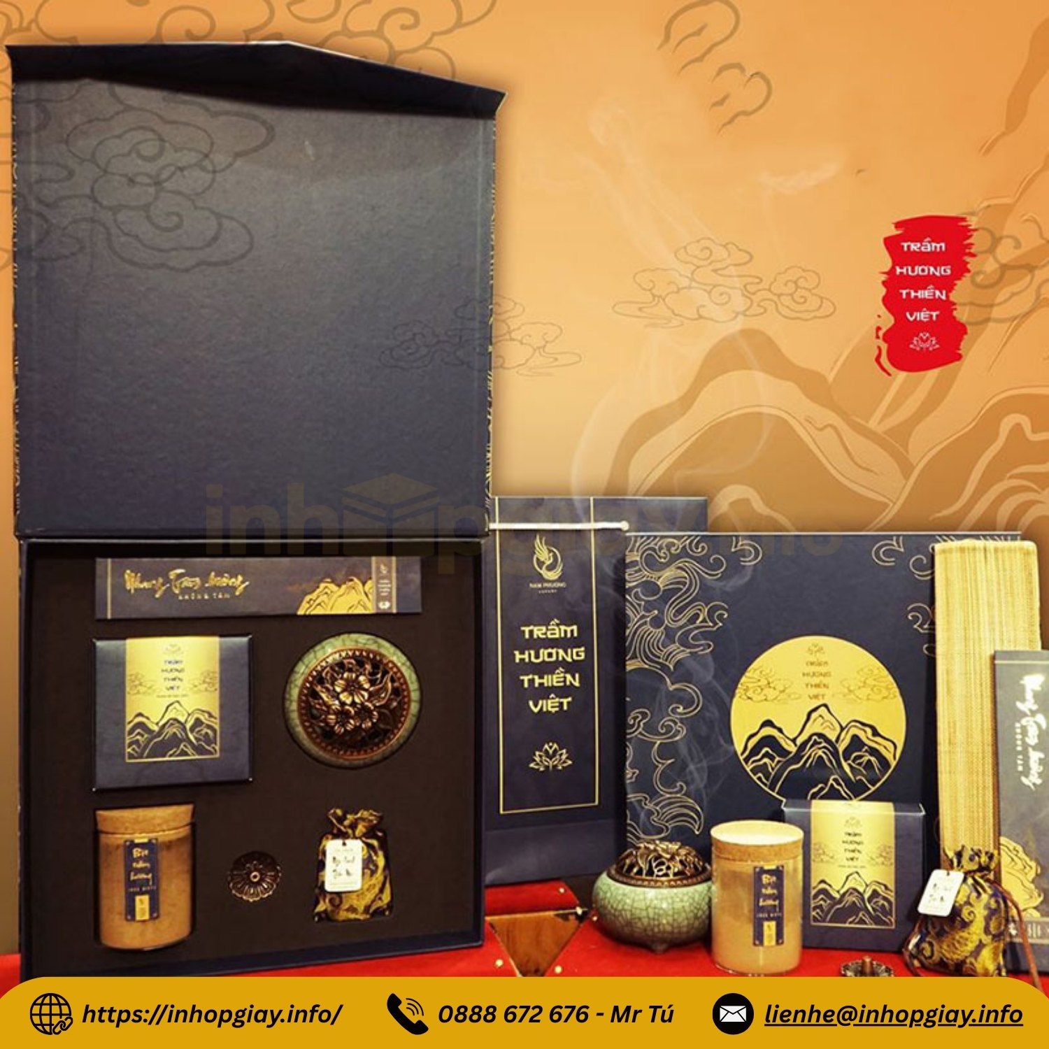 Xưởng in hộp giấy đựng nhang, hộp trầm hương theo yêu cầu - Nhận từ 200 hộp