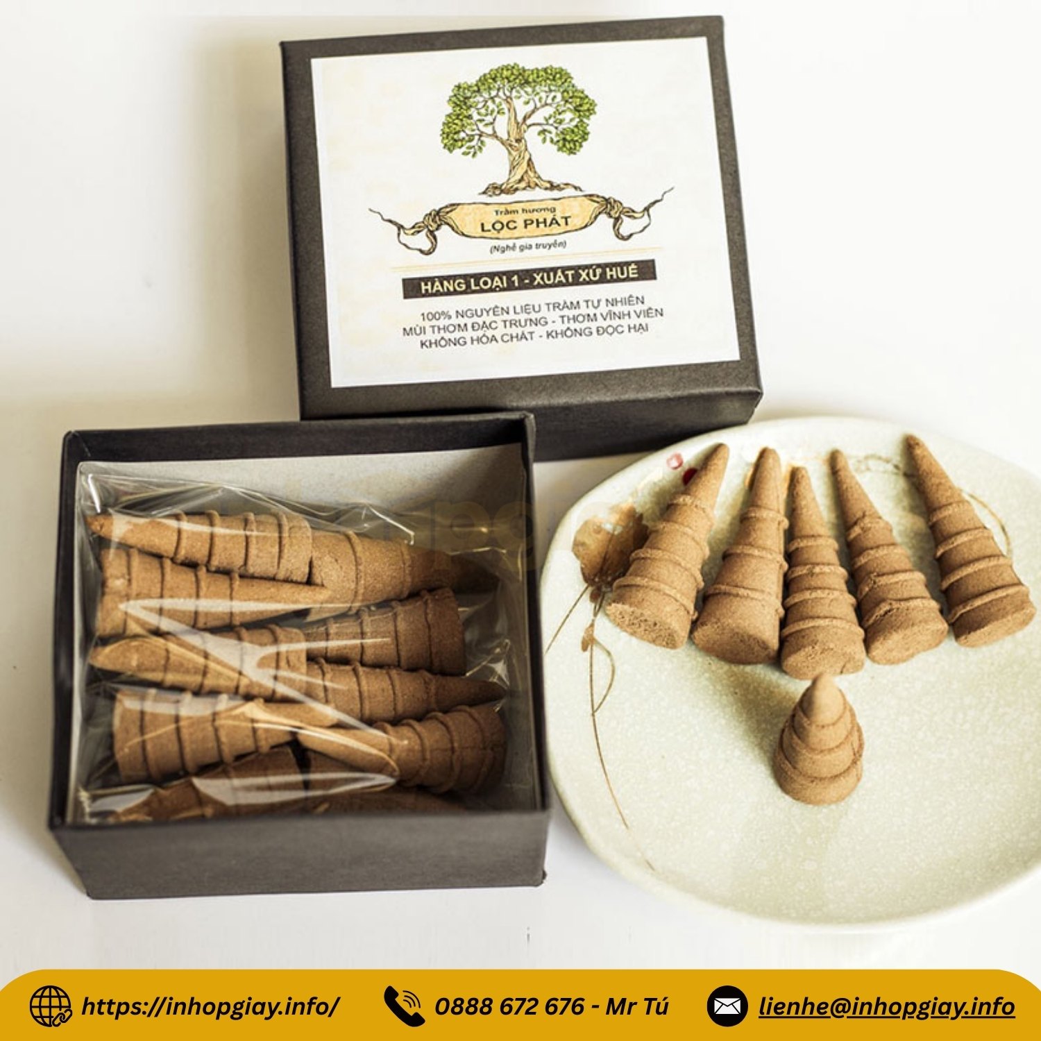 Xưởng in hộp giấy đựng nhang, hộp trầm hương theo yêu cầu - Nhận từ 200 hộp