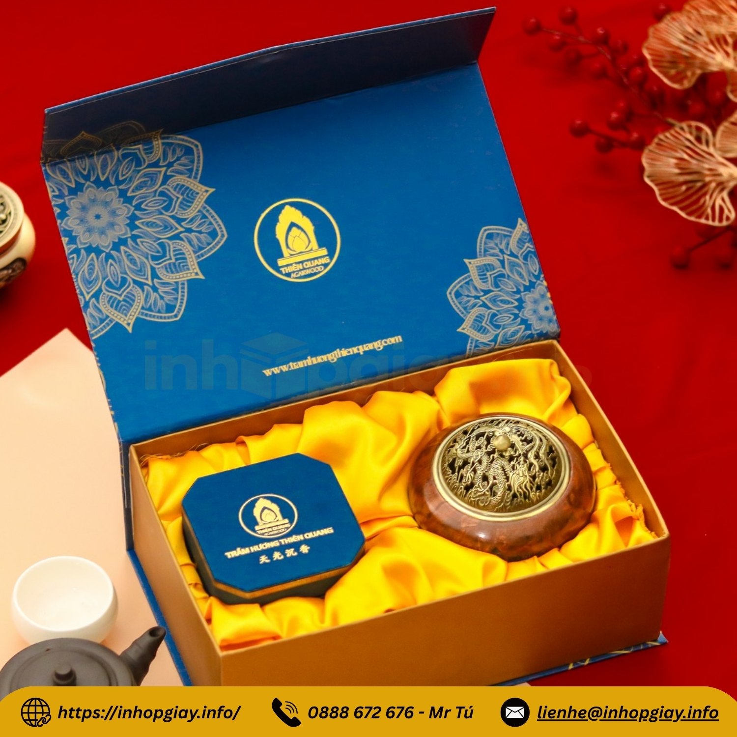 Mẫu hộp cứng nam châm có lót nhung cao cấp đựng trầm hương