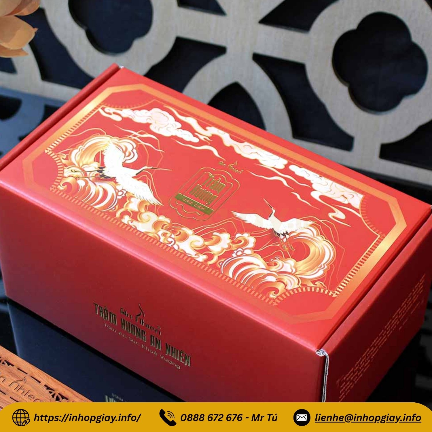 Gia công sau in giúp hộp giấy đựng nhang trầm thêm cao cấp, sang trọng